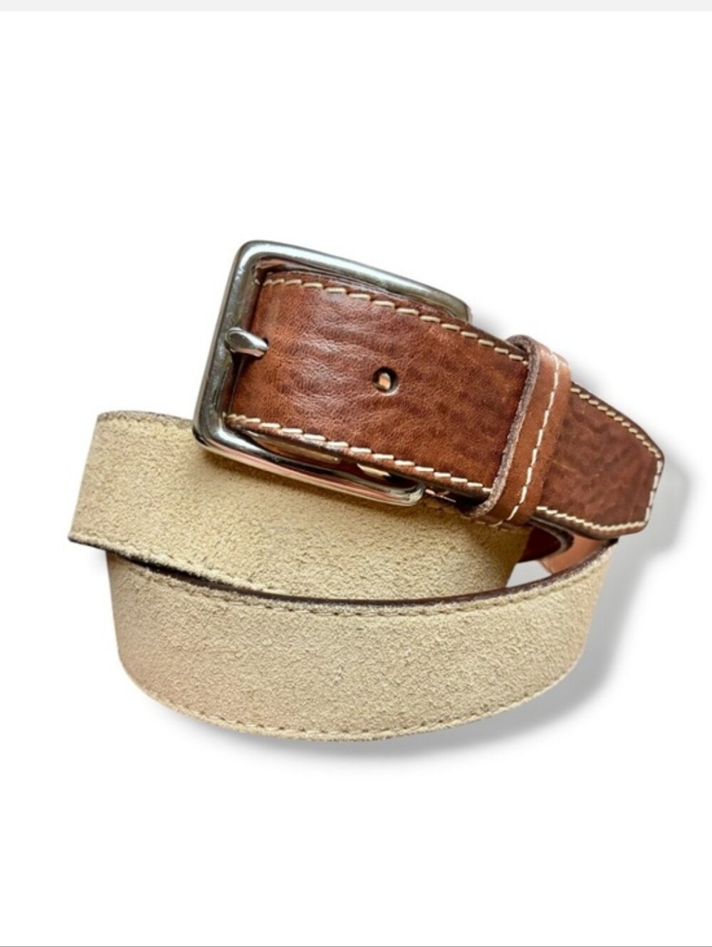 COLE HAAN Two Tone Tan & Brown Suede & Leather Belt Size 40 VINTAGE